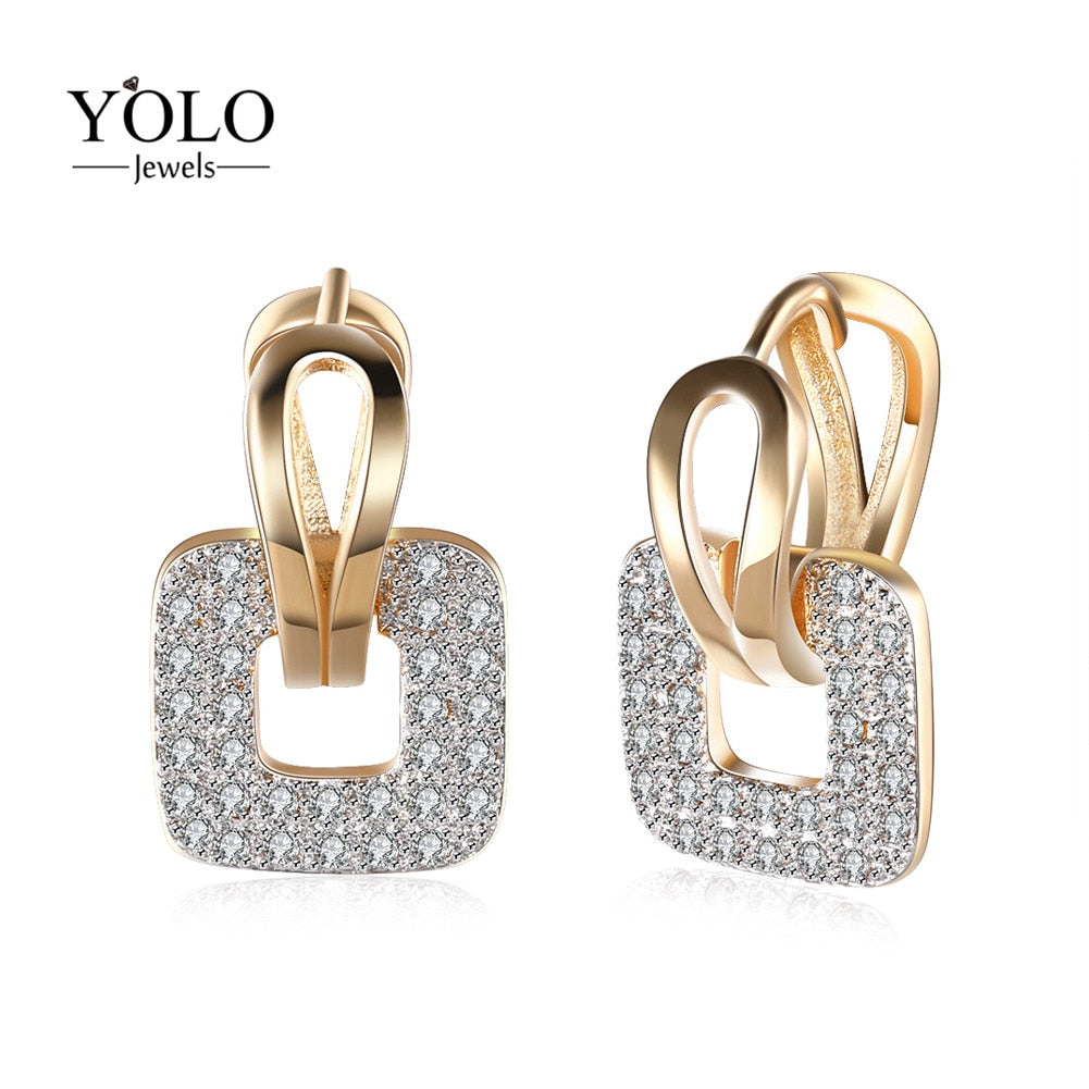 Fashion Champagne Gold Color Square Stud Earrings AAA Cubic Zirconia Earring For Women Wedding Jewelry Love Gift for Girlfriend