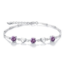 Load image into Gallery viewer, Fashion Clear/Purple Zicron 925 Sterling Silver Heart Bracelets for Women Cute Romantic Anniversary Gift Fine Jewelry SXJH597