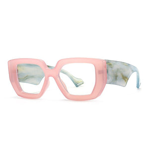 Colorful Square Women Glasses Frame Clear Anti-Blu-Ray Spring Hinge Wide Legs Eyewear Men Optical Polygon Frame