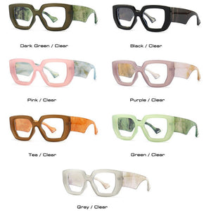 Colorful Square Women Glasses Frame Clear Anti-Blu-Ray Spring Hinge Wide Legs Eyewear Men Optical Polygon Frame