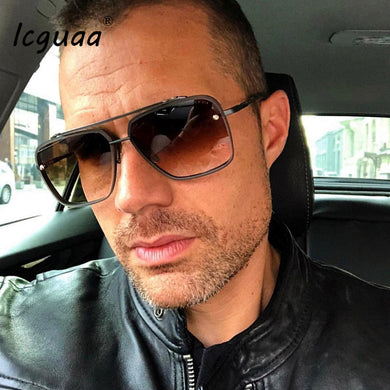 Cool Men Driving Glasses Summer Style Gradient Brown Sunglasses Square Brand Designer For Men Outside Punk Sun Glasses