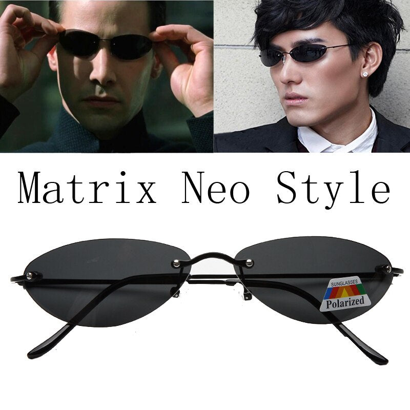 Raffreddare The Matrix Neo Style rivetti polarizzati occhiali da sole da uomo slim senza montatura occhiali da sole di design di marca Oculos De Sol 