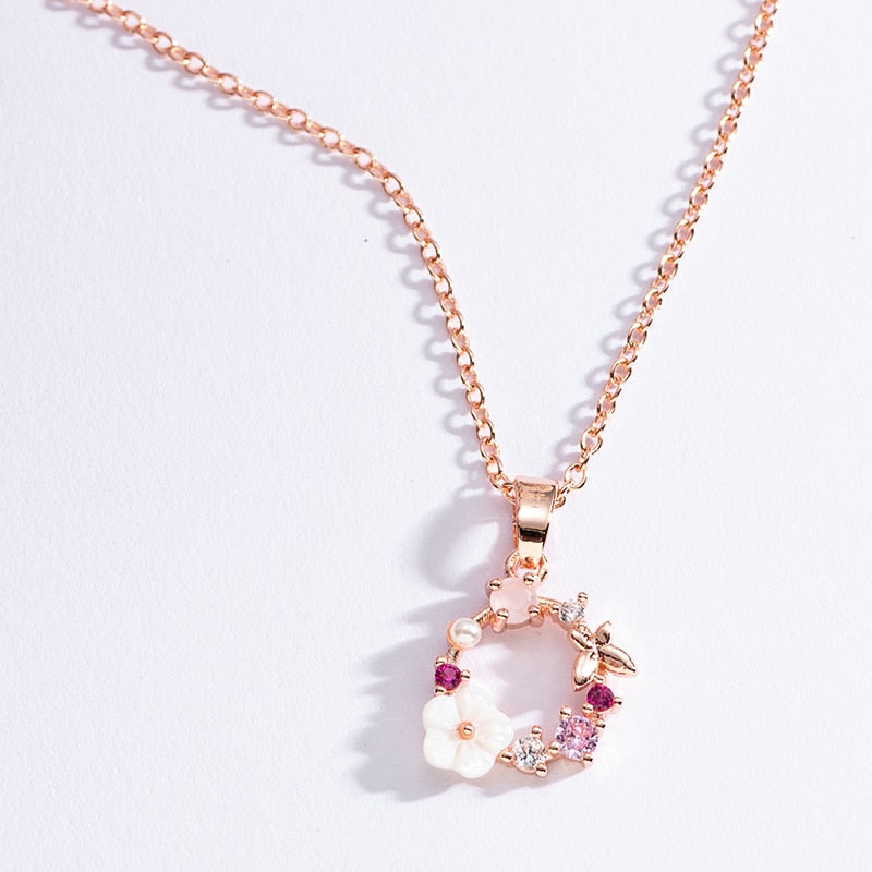 Fashion Creative Butterfly Flowers Necklace Zircon Crystal Pearl Shell Garland Pendant Necklace for Women Jewelry Accessories