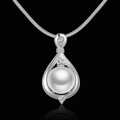 Fashion Crystal Long Chain Necklace Rhinestone Drop Simulated Pearl Pendant Necklace For Women Jewelry Accessories