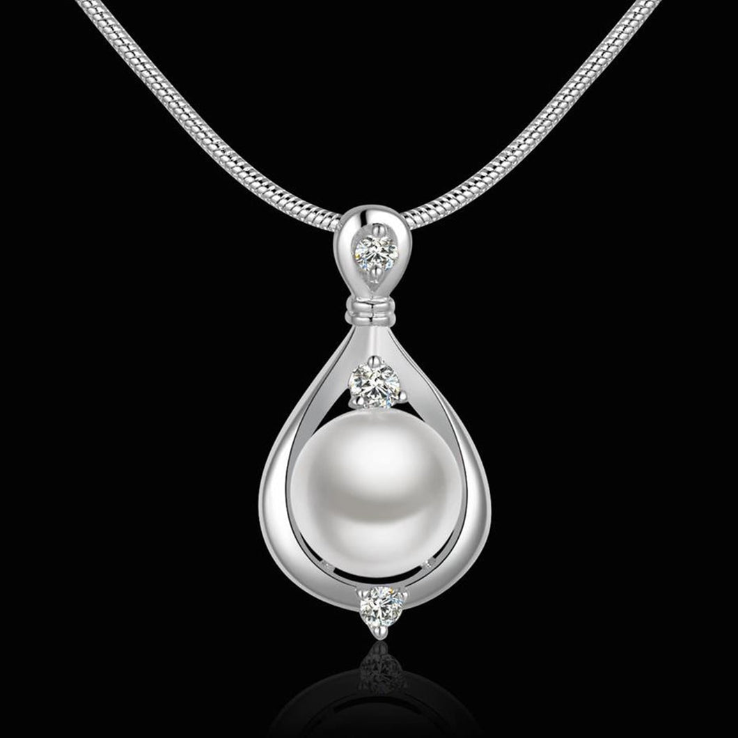 Fashion Crystal Long Chain Necklace Rhinestone Drop Simulated Pearl Pendant Necklace For Women Jewelry Accessories