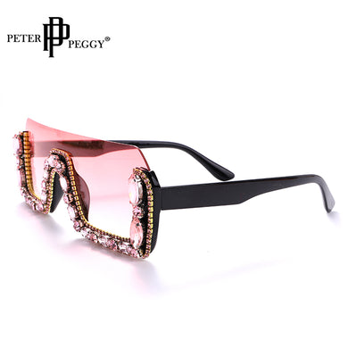 Occhiali da sole quadrati senza montatura a mezza montatura alla moda in cristallo Occhiali da sole Occhiali da sole da donna Occhiali da sole con strass firmati di marca