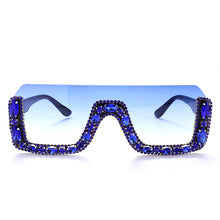 Carica l&#39;immagine nel visualizzatore di Gallery, Occhiali da sole quadrati senza montatura a mezza montatura alla moda in cristallo Occhiali da sole Occhiali da sole da donna Occhiali da sole con strass firmati di marca