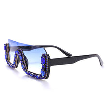 Carica l&#39;immagine nel visualizzatore di Gallery, Occhiali da sole quadrati senza montatura a mezza montatura alla moda in cristallo Occhiali da sole Occhiali da sole da donna Occhiali da sole con strass firmati di marca
