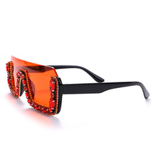 Carica l&#39;immagine nel visualizzatore di Gallery, Occhiali da sole quadrati senza montatura a mezza montatura alla moda in cristallo Occhiali da sole Occhiali da sole da donna Occhiali da sole con strass firmati di marca