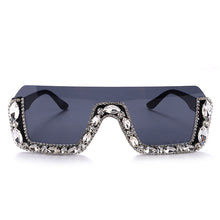Carica l&#39;immagine nel visualizzatore di Gallery, Occhiali da sole quadrati senza montatura a mezza montatura alla moda in cristallo Occhiali da sole Occhiali da sole da donna Occhiali da sole con strass firmati di marca