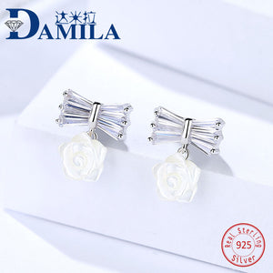 Fashion Crystal shell flower 925 sterling silver earings for women Silver S925 jewelry stud earring cz cute earing female