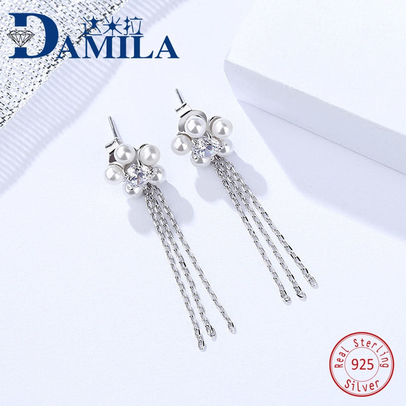 Fashion Crystal shell pearl flower 925 sterling silver earings for women Silver S925 jewelry stud earring cz cute earing female
