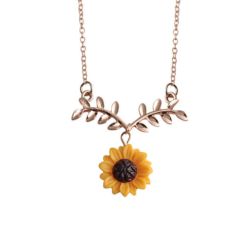 Regalo di nascita dei gioielli della collana della clavicola delle donne del pendente del ramo della foglia del girasole dell'oro rosa sveglio di modo 