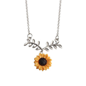 Regalo di nascita dei gioielli della collana della clavicola delle donne del pendente del ramo della foglia del girasole dell'oro rosa sveglio di modo 
