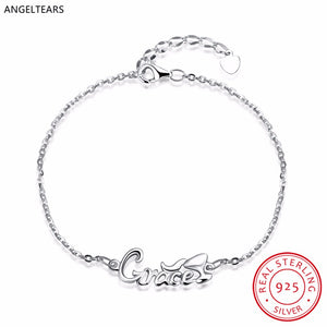 Fashion Design 925 Sterling silver letter Chain Bracelet & Bangles Woman Girl Fine Party Gift Jewelry drop shipping pulseira