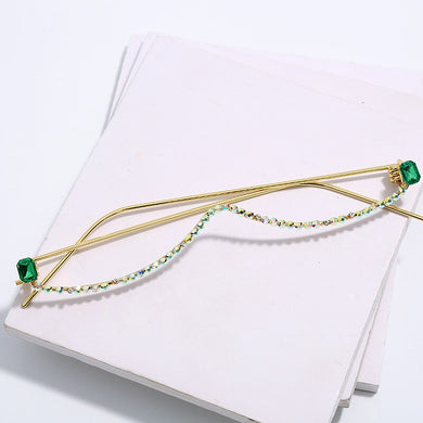 Diamond Eyeglasses Frame For Women  Crystal Half Frame Glasses Colorful Chain Red Green Pink Rhinestone Glasses
