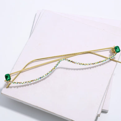 Diamond Eyeglasses Frame For Women  Crystal Half Frame Glasses Colorful Chain Red Green Pink Rhinestone Glasses