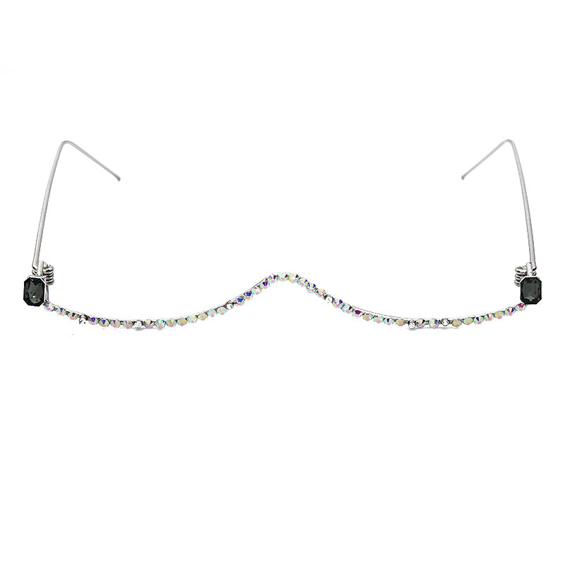 Diamond Eyeglasses Frame For Women  Crystal Half Frame Glasses Colorful Chain Red Green Pink Rhinestone Glasses