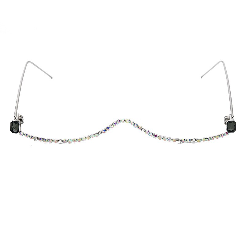 Diamond Eyeglasses Frame For Women  Crystal Half Frame Glasses Colorful Chain Red Green Pink Rhinestone Glasses