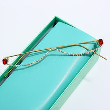 Load image into Gallery viewer, Diamond Eyeglasses Frame For Women  Crystal Half Frame Glasses Colorful Chain Red Green Pink Rhinestone Glasses