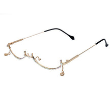 Load image into Gallery viewer, Diamond Eyeglasses Frame For Women  Crystal Half Frame Glasses Colorful Chain Red Green Pink Rhinestone Glasses