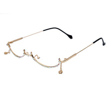 Carica l&#39;immagine nel visualizzatore di Gallery, Diamond Eyeglasses Frame for Women Water Drop lens less Chain Pendant Half Frame  Rhinestone glasses shades