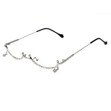 Carica l&#39;immagine nel visualizzatore di Gallery, Diamond Eyeglasses Frame for Women Water Drop lens less Chain Pendant Half Frame  Rhinestone glasses shades