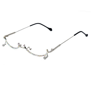 Diamond Eyeglasses Frame for Women Water Drop lens less Chain Pendant Half Frame  Rhinestone glasses shades