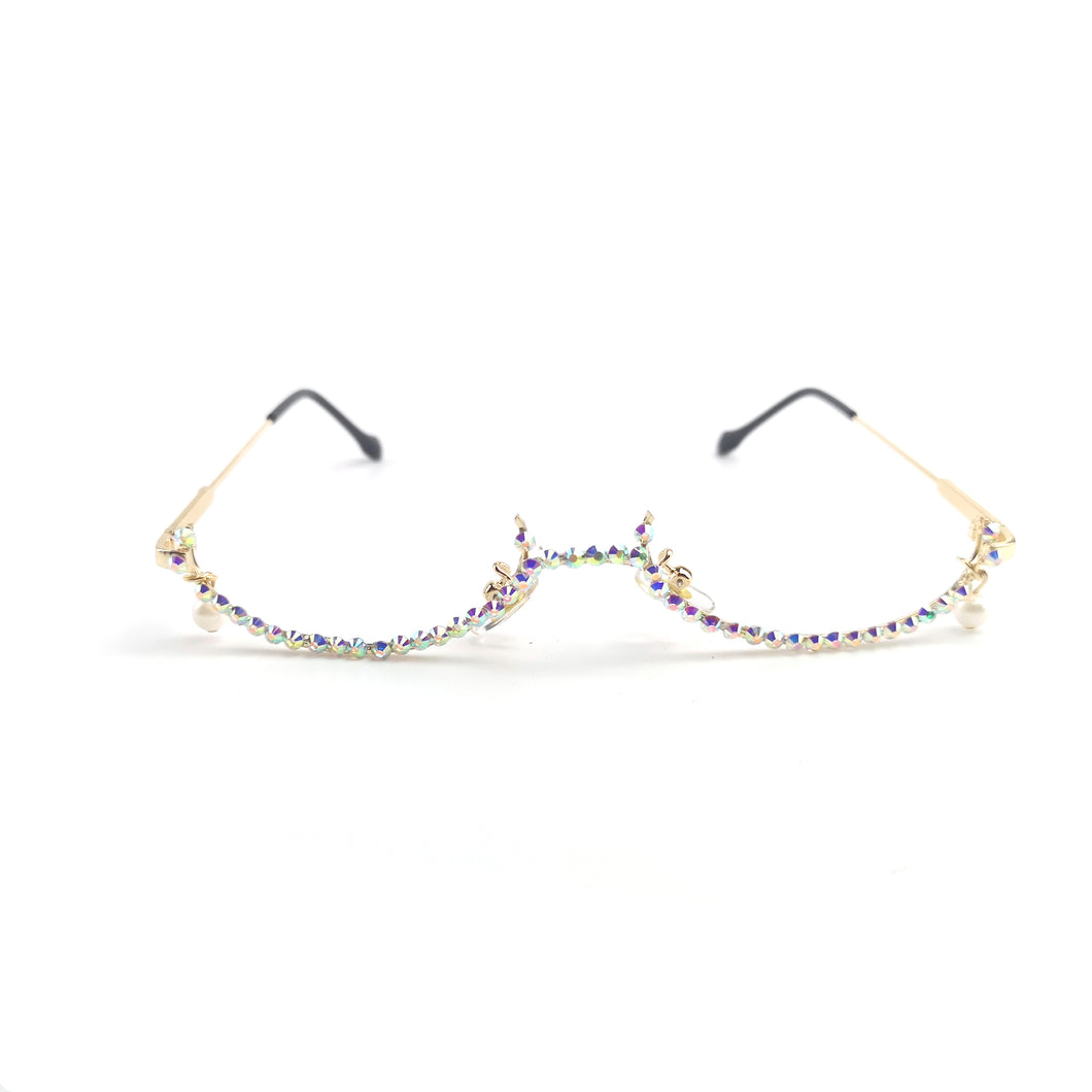 Diamond Eyeglasses Frame for Women Water Drop lens less Chain Pendant Half Frame  Rhinestone glasses shades