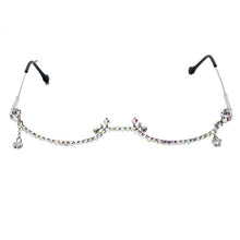 Carica l&#39;immagine nel visualizzatore di Gallery, Diamond Eyeglasses Frame for Women Water Drop lens less Chain Pendant Half Frame  Rhinestone glasses shades