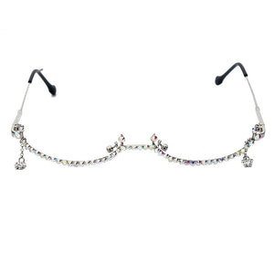 Diamond Eyeglasses Frame for Women Water Drop lens less Chain Pendant Half Frame  Rhinestone glasses shades