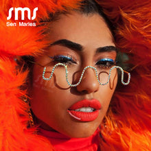 Load image into Gallery viewer, Diamond Glasses Frames For Women  Half Frame Sunglasses Women Rhinestone Eyeglasses Wave Frames Eyewear Decoration