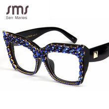 Carica l&#39;immagine nel visualizzatore di Gallery, Occhiali con diamanti Donna Strass Cat Eye Occhiali da trapano oversize Montatura Donna Uomo Rosso Blu Occhiali da vista oculos