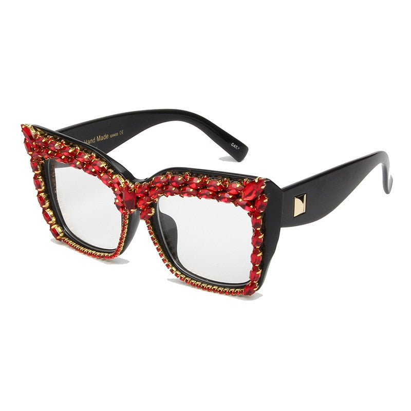 Occhiali con diamanti Donna Strass Cat Eye Occhiali da trapano oversize Montatura Donna Uomo Rosso Blu Occhiali da vista oculos