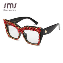 Carica l&#39;immagine nel visualizzatore di Gallery, Occhiali con diamanti Donna Strass Cat Eye Occhiali da trapano oversize Montatura Donna Uomo Rosso Blu Occhiali da vista oculos