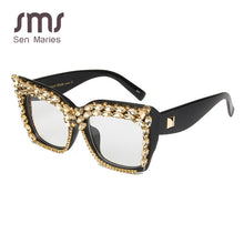 Load image into Gallery viewer, Diamond Glasses Women  Rhinestone Cat Eye Oversized Drill Glasses Frame Female Men Red Blue Eyeglasses oculos