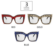 Load image into Gallery viewer, Diamond Glasses Women  Rhinestone Cat Eye Oversized Drill Glasses Frame Female Men Red Blue Eyeglasses oculos