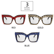 Carica l&#39;immagine nel visualizzatore di Gallery, Occhiali con diamanti Donna Strass Cat Eye Occhiali da trapano oversize Montatura Donna Uomo Rosso Blu Occhiali da vista oculos