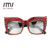 Carica l&#39;immagine nel visualizzatore di Gallery, Occhiali con diamanti Donna Strass Cat Eye Occhiali da trapano oversize Montatura Donna Uomo Rosso Blu Occhiali da vista oculos