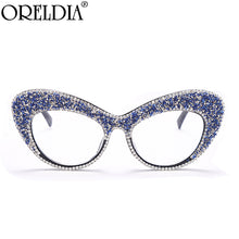 Load image into Gallery viewer, Diamond Optical Glasses Frames Women  Rhinestone Cat Eye Drill Glasses Frame Female Men Blue Eyeglasses Oculos