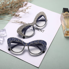 Load image into Gallery viewer, Diamond Optical Glasses Frames Women  Rhinestone Cat Eye Drill Glasses Frame Female Men Blue Eyeglasses Oculos