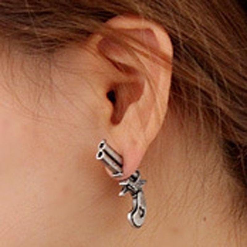 Fashion Earring Ear Stud Punk 3D Revolver Gun Shape Piercing Charm Gift Sexy