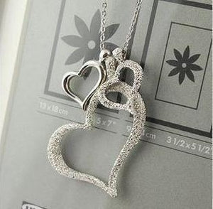 Fashion Elegant Design Dull Polish Heart Necklace For Female Silver Color 3 Heart Love Pendant Necklaces for Women
