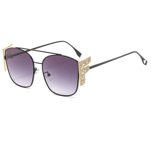 Elegant  Shiny Diamond Letter F Wing Sunglasses For Women Classic Retro Ladies Summer Metal Sun Glasses Shades New