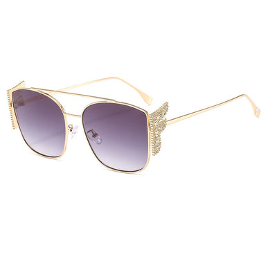 Elegant  Shiny Diamond Letter F Wing Sunglasses For Women Classic Retro Ladies Summer Metal Sun Glasses Shades New