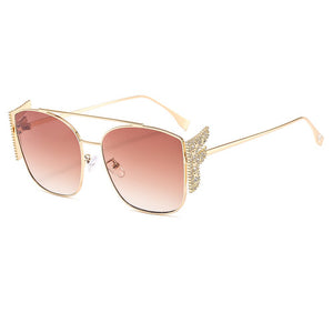 Elegant  Shiny Diamond Letter F Wing Sunglasses For Women Classic Retro Ladies Summer Metal Sun Glasses Shades New