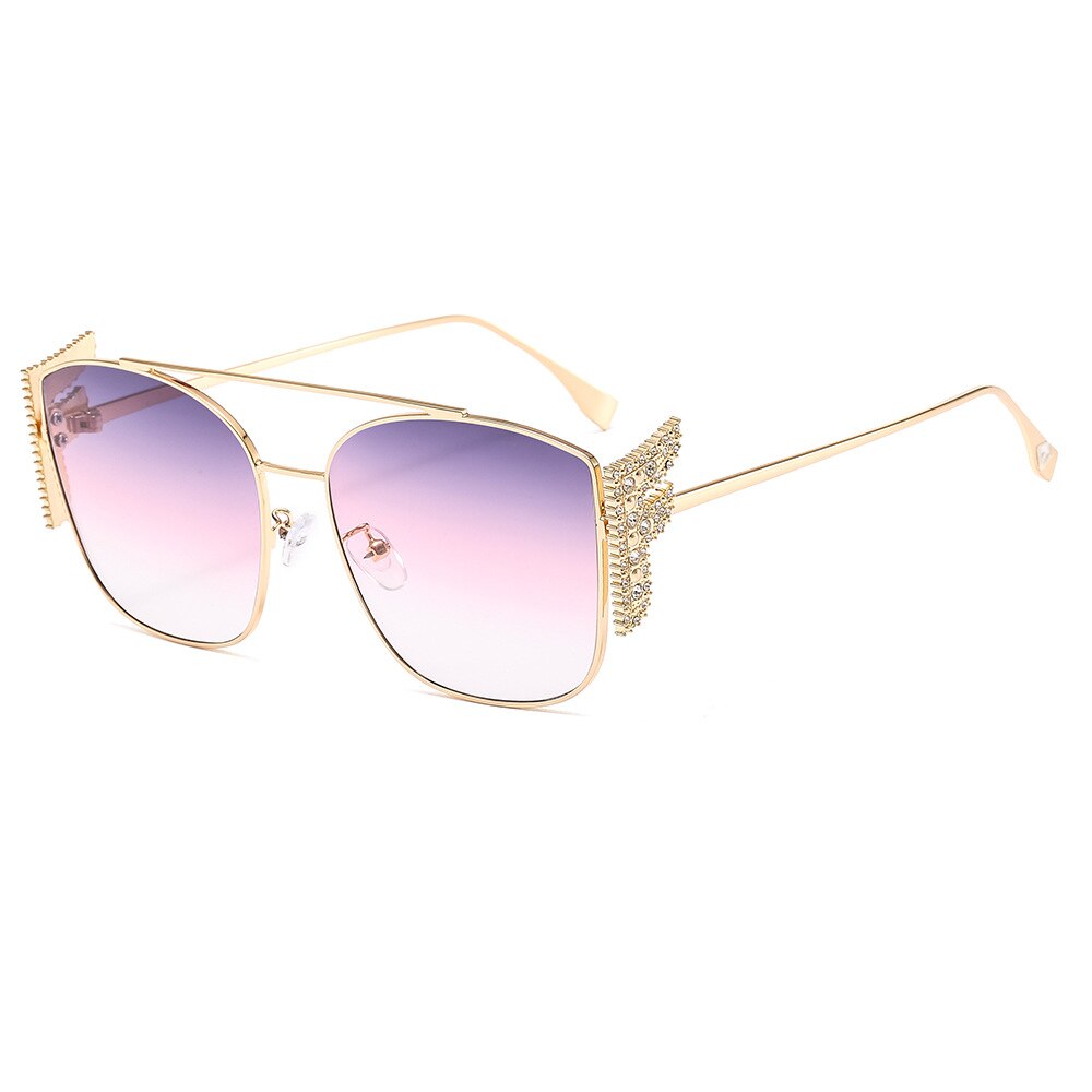 Elegant  Shiny Diamond Letter F Wing Sunglasses For Women Classic Retro Ladies Summer Metal Sun Glasses Shades New