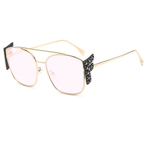 Elegant  Shiny Diamond Letter F Wing Sunglasses For Women Classic Retro Ladies Summer Metal Sun Glasses Shades New