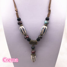 Carica l&#39;immagine nel visualizzatore di Gallery, Moda Gioielli etnici Ornamenti tradizionali fatti a mano Intreccio Corda di cera Collana in ceramica Perline di ceramica Collana lunga con ciondolo #37 