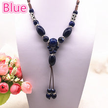 Carica l&#39;immagine nel visualizzatore di Gallery, Fashion Ethnic Jewelry Traditional Handmade Ornaments Weave Wax Rope Ceramics Necklace Ceramics Beads Pendant Long Necklace #07